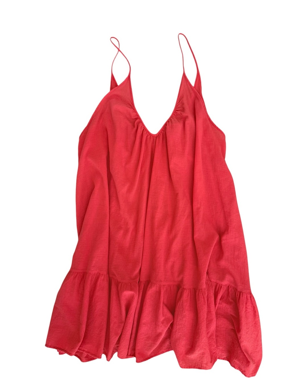 9seed Coral Red Cotton Ruffle Dress Size S Boho Swing Style Swim Cover Up Summer